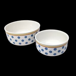 VTG Villeroy & Boch Twist Anna 2 Round Vegetable Bowls White Blue Polka Dots